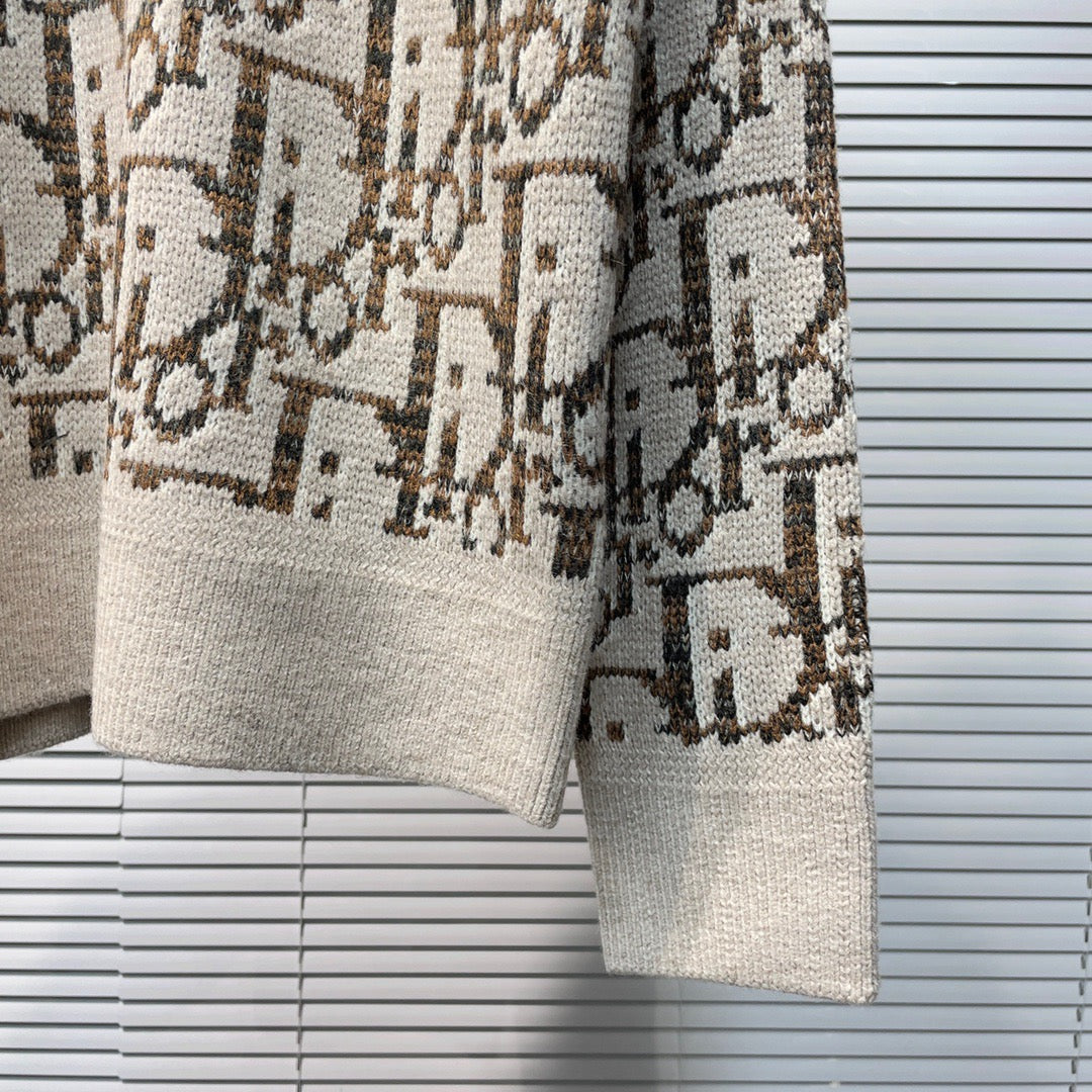 Cream Jacquard Monogram Cardigan - Men's
