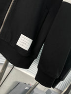 Black Cotton Bar Stripe Zip-Through - Men's