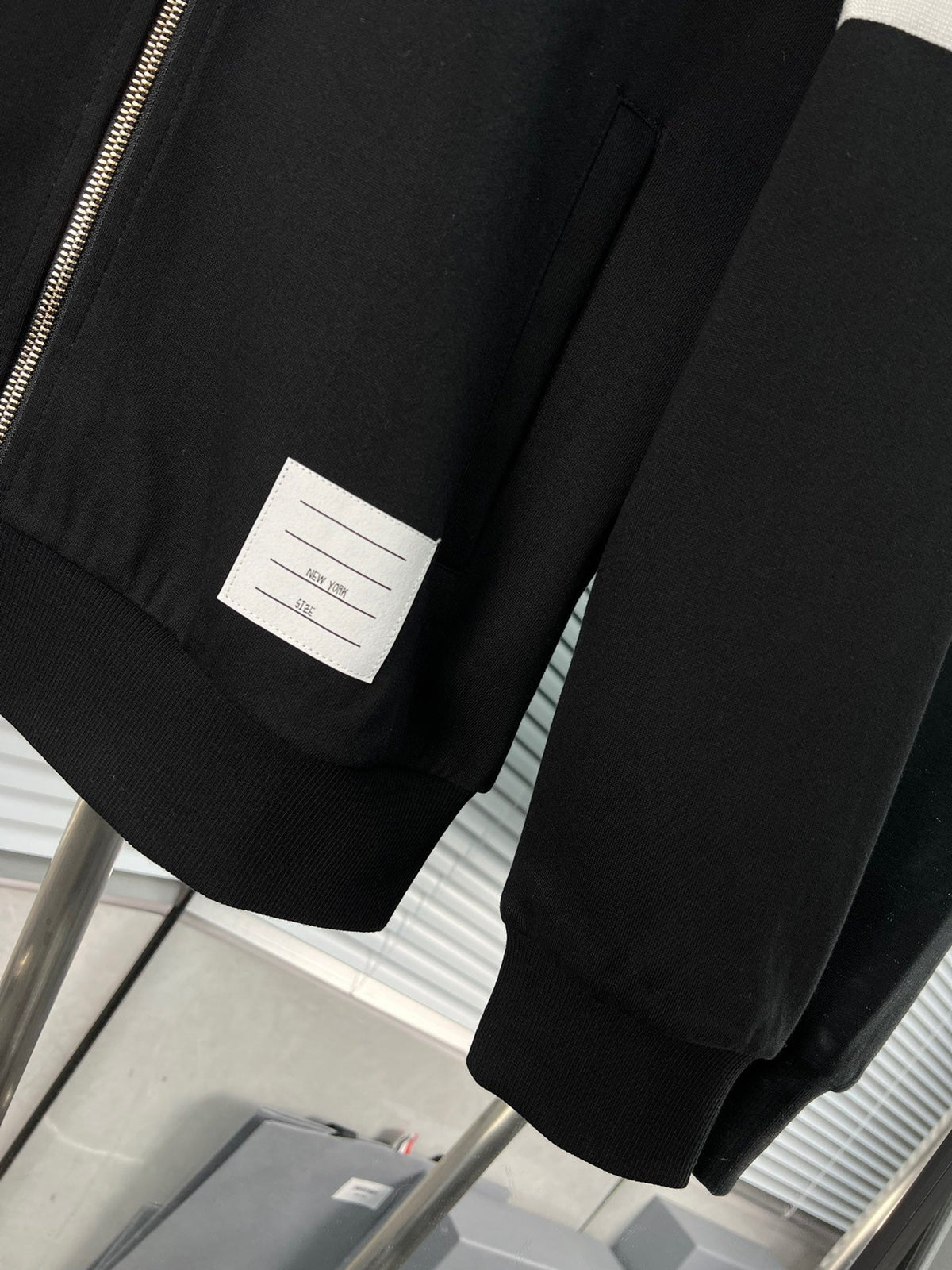 Black Cotton Bar Stripe Zip-Through - Men's