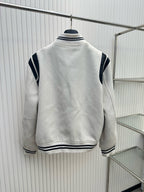 Navy Wool Striped Trim Varsity - Men's