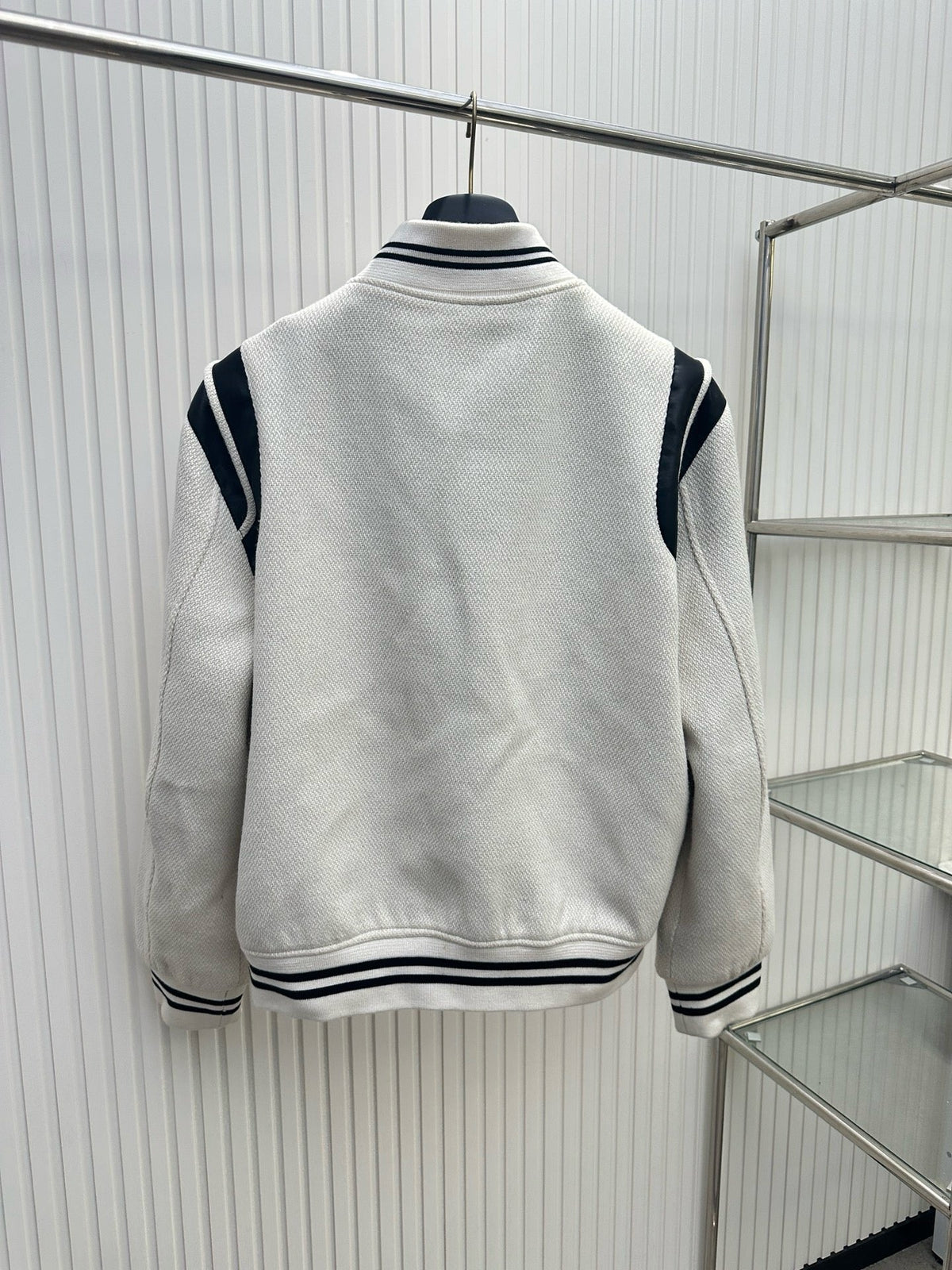 Navy Wool Striped Trim Varsity - Men's