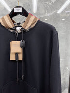 Black Cotton Check Lined Pullover - Men's