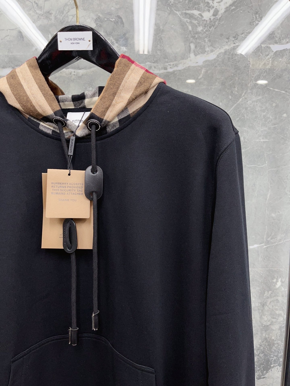 Black Cotton Check Lined Pullover - Men's