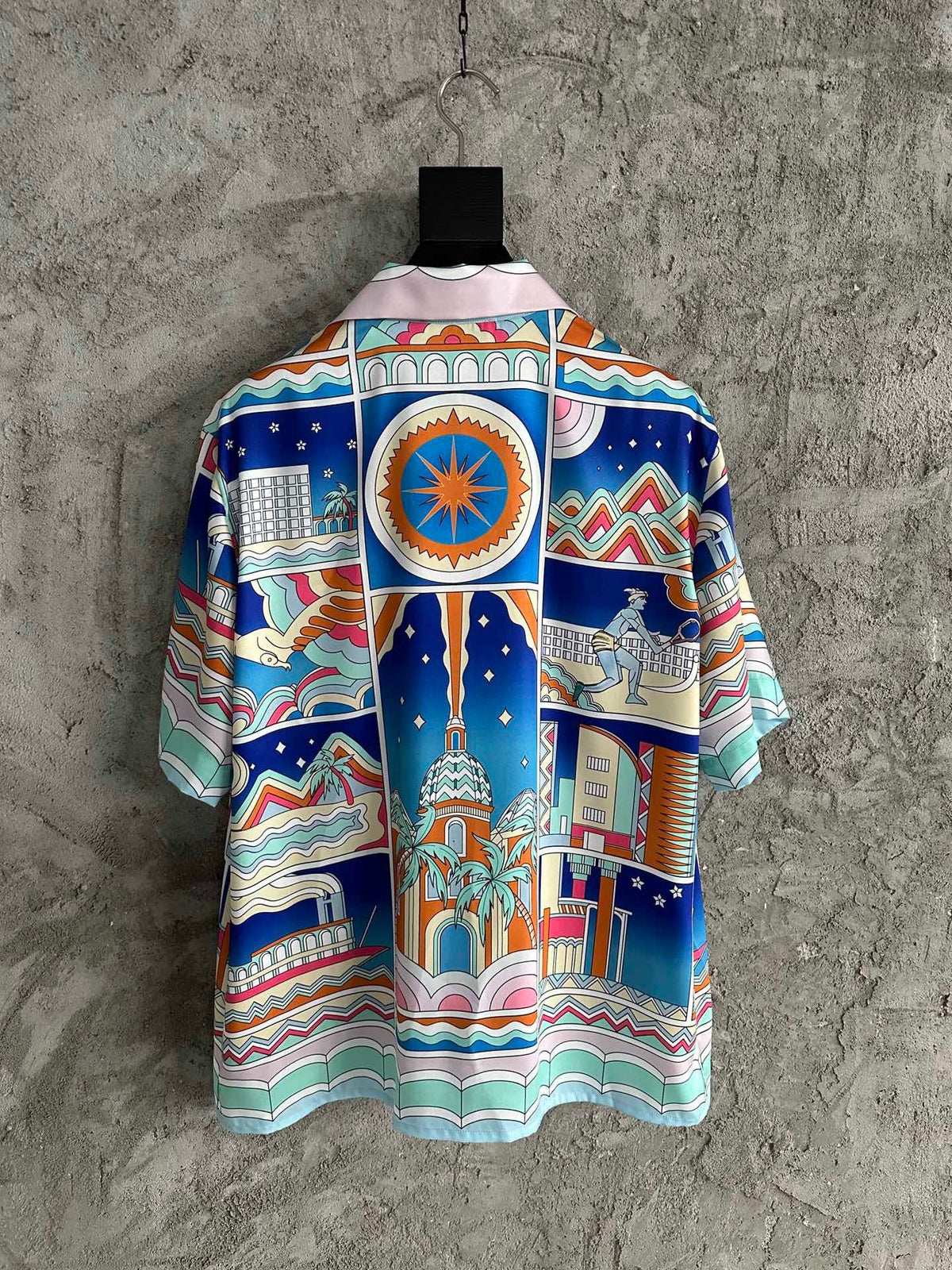 Blue Architectural Print Silk Shirt - Men's