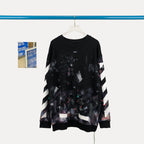 Black Cotton Galaxy Print Crewneck - Men's