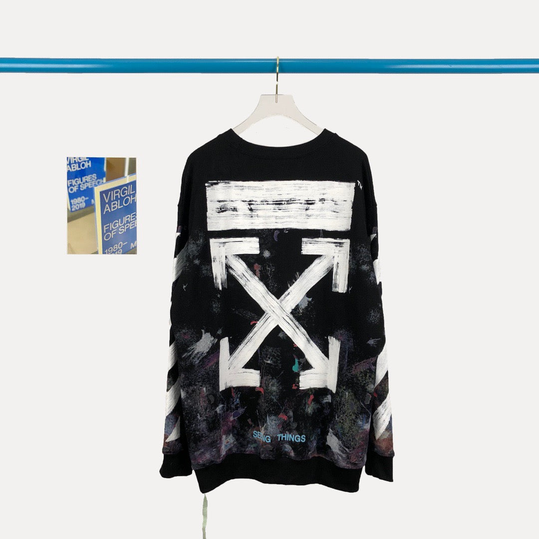 Black Cotton Galaxy Print Crewneck - Men's