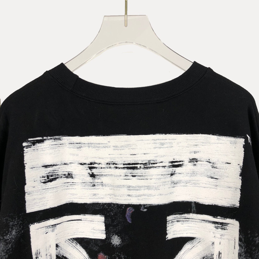 Black Cotton Galaxy Print Crewneck - Men's