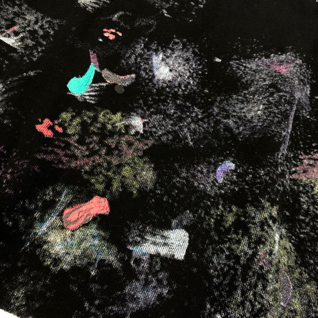 Black Cotton Galaxy Print Crewneck - Men's