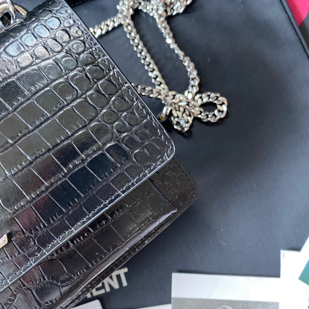 Kate Croc-Embossed Shoulder Bag
