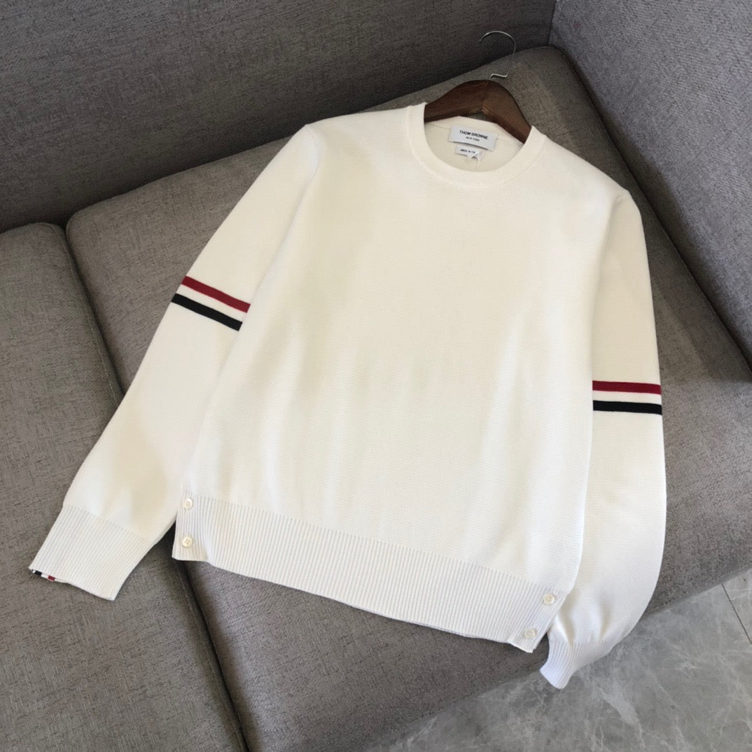 Black Wool Armband Stripe Crewneck - Men's