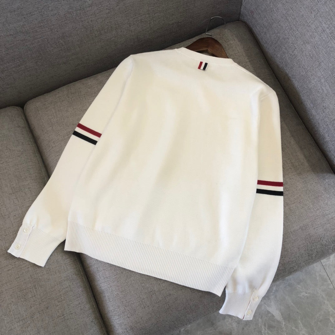 Black Wool Armband Stripe Crewneck - Men's