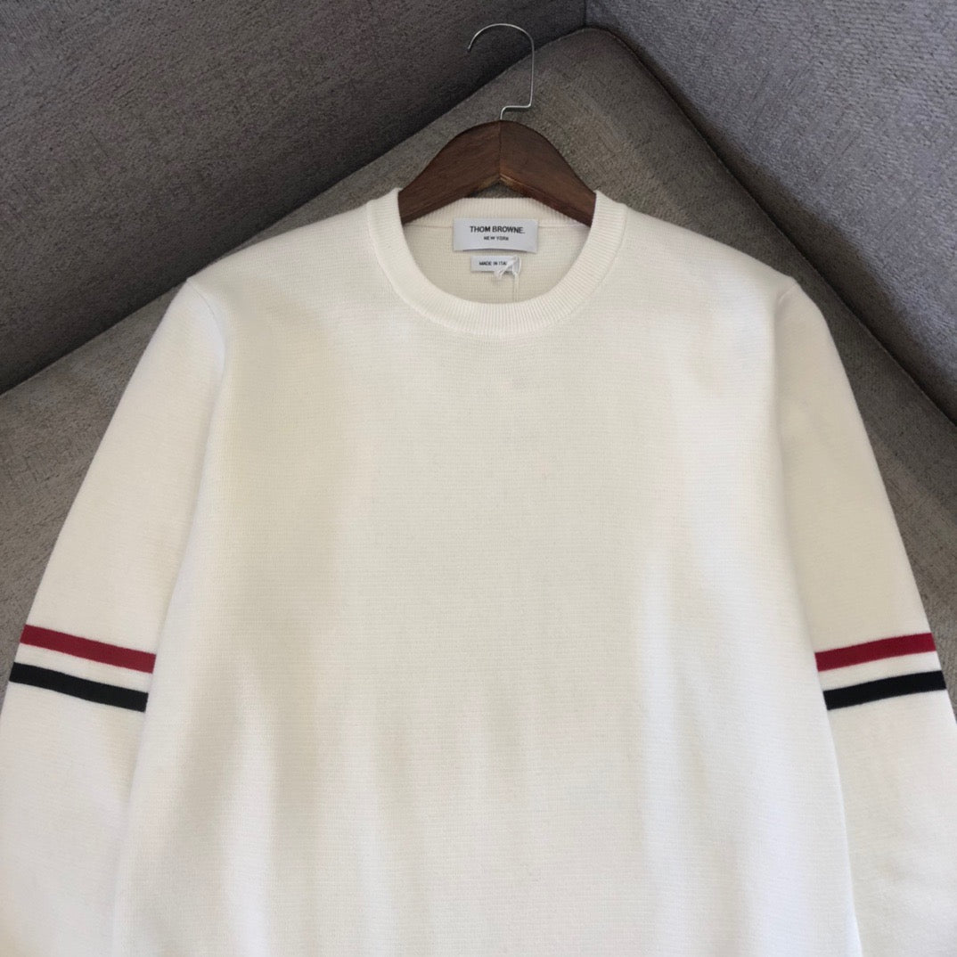 Black Wool Armband Stripe Crewneck - Men's