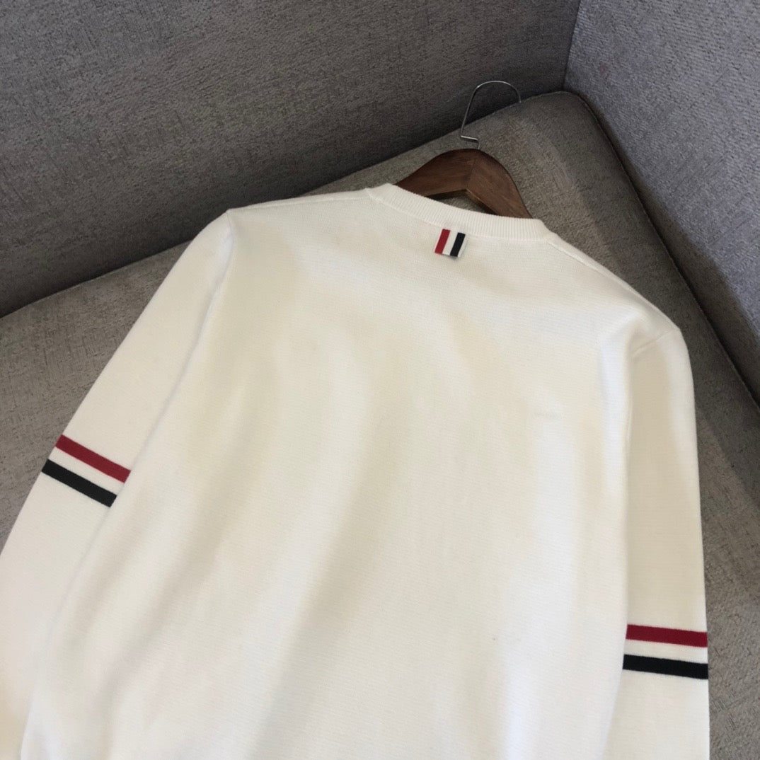 Black Wool Armband Stripe Crewneck - Men's