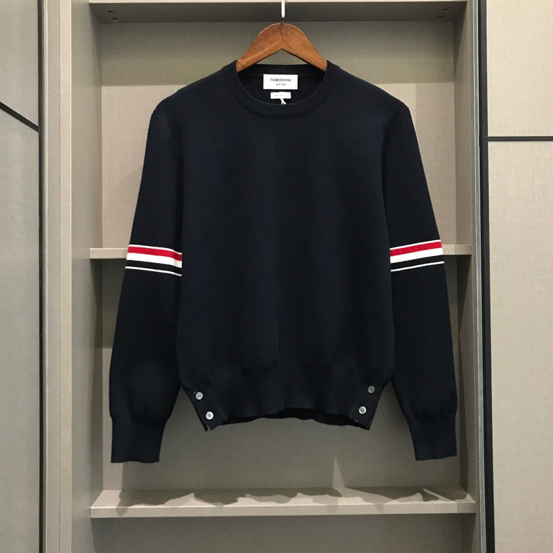 Black Wool Armband Stripe Crewneck - Men's
