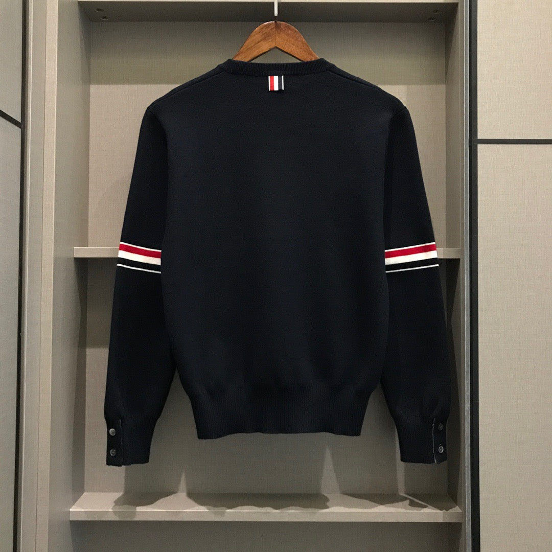 Black Wool Armband Stripe Crewneck - Men's