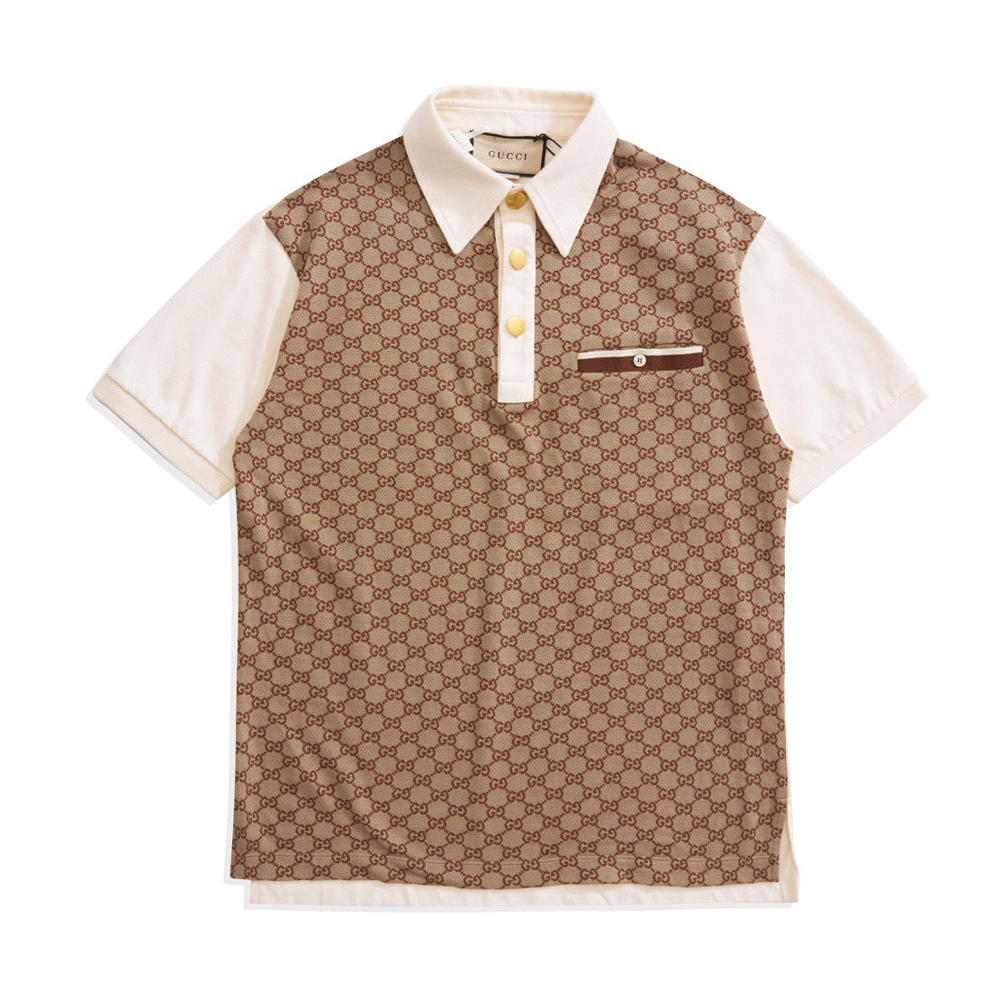 Beige Jacquard Monogram Short-Sleeve - Men's