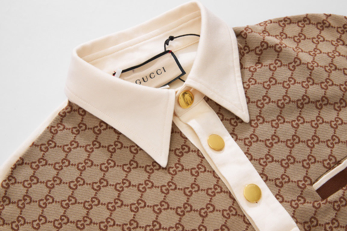 Beige Jacquard Monogram Short-Sleeve - Men's