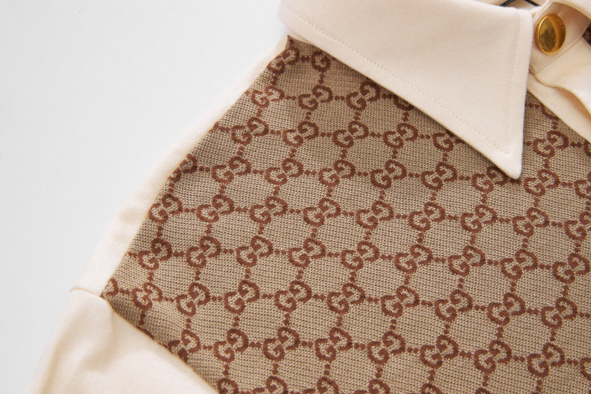 Beige Jacquard Monogram Short-Sleeve - Men's