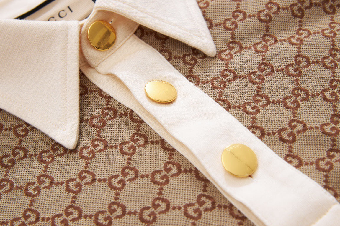 Beige Jacquard Monogram Short-Sleeve - Men's