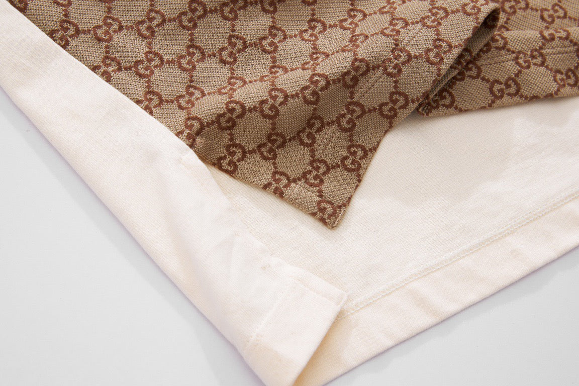 Beige Jacquard Monogram Short-Sleeve - Men's