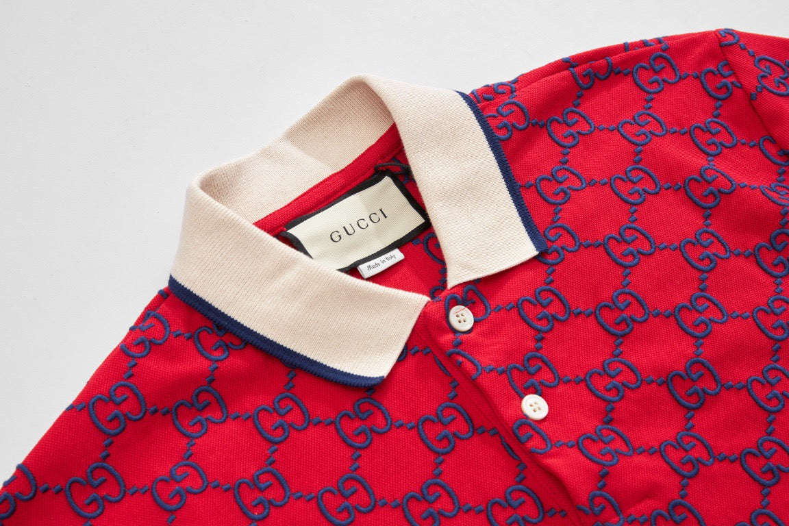 Red Jacquard Monogram Short-Sleeve - Men's