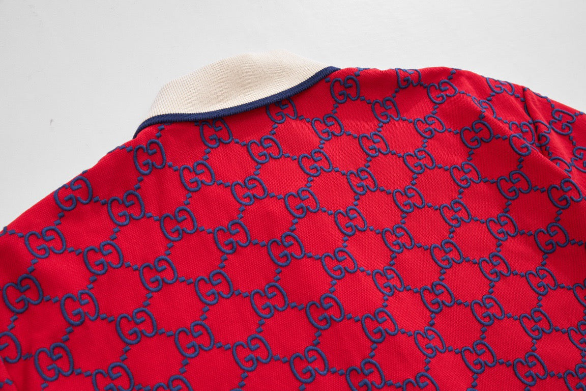 Red Jacquard Monogram Short-Sleeve - Men's