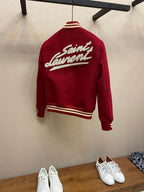 Black Wool Striped Trim Varsity - Men's