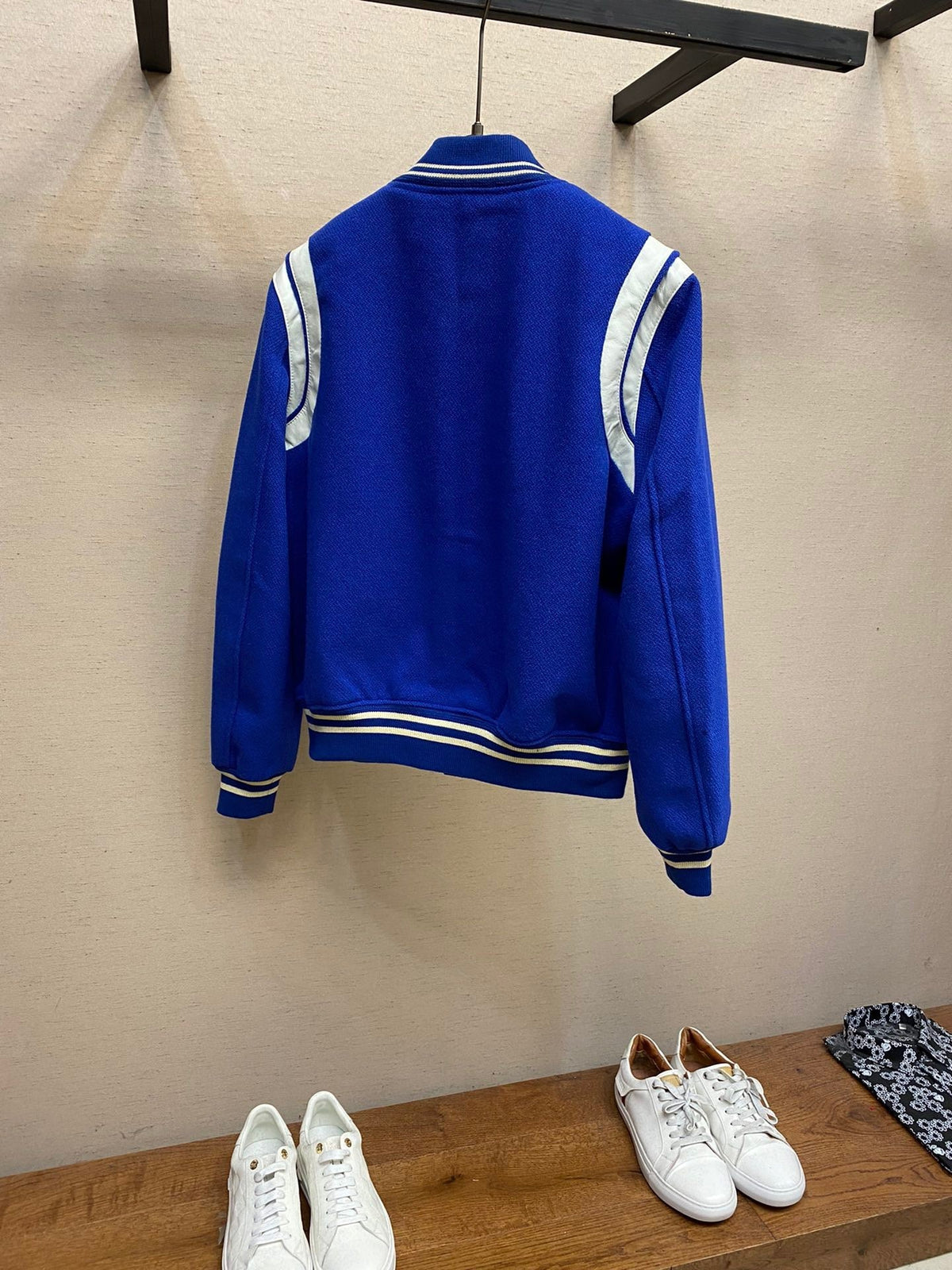 Green Wool Contrast Sleeve Varsity - Men's