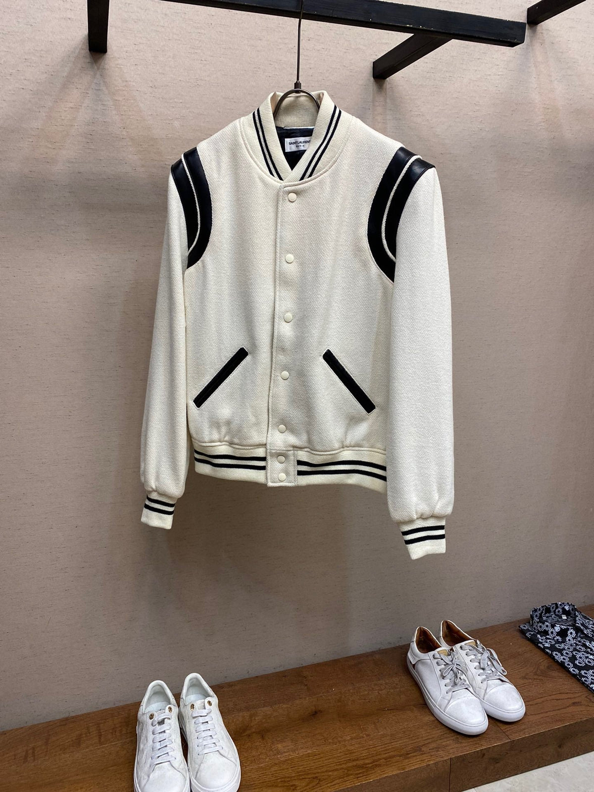 Green Wool Contrast Sleeve Varsity - Men's