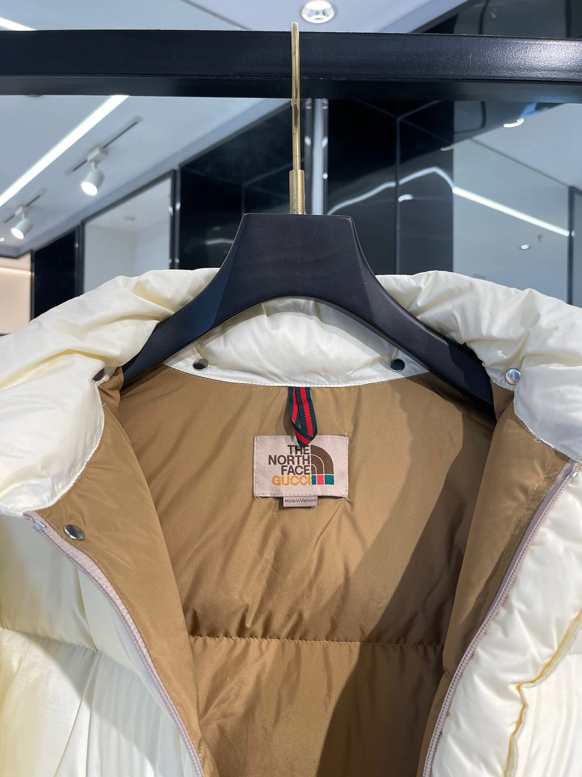 White and Red Puffer Jacket - Men's