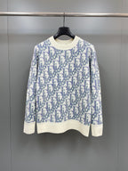 Blue Jacquard Contrast Trim Crewneck - Men's