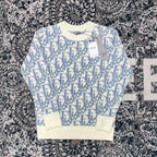 Blue Jacquard Contrast Trim Crewneck - Men's