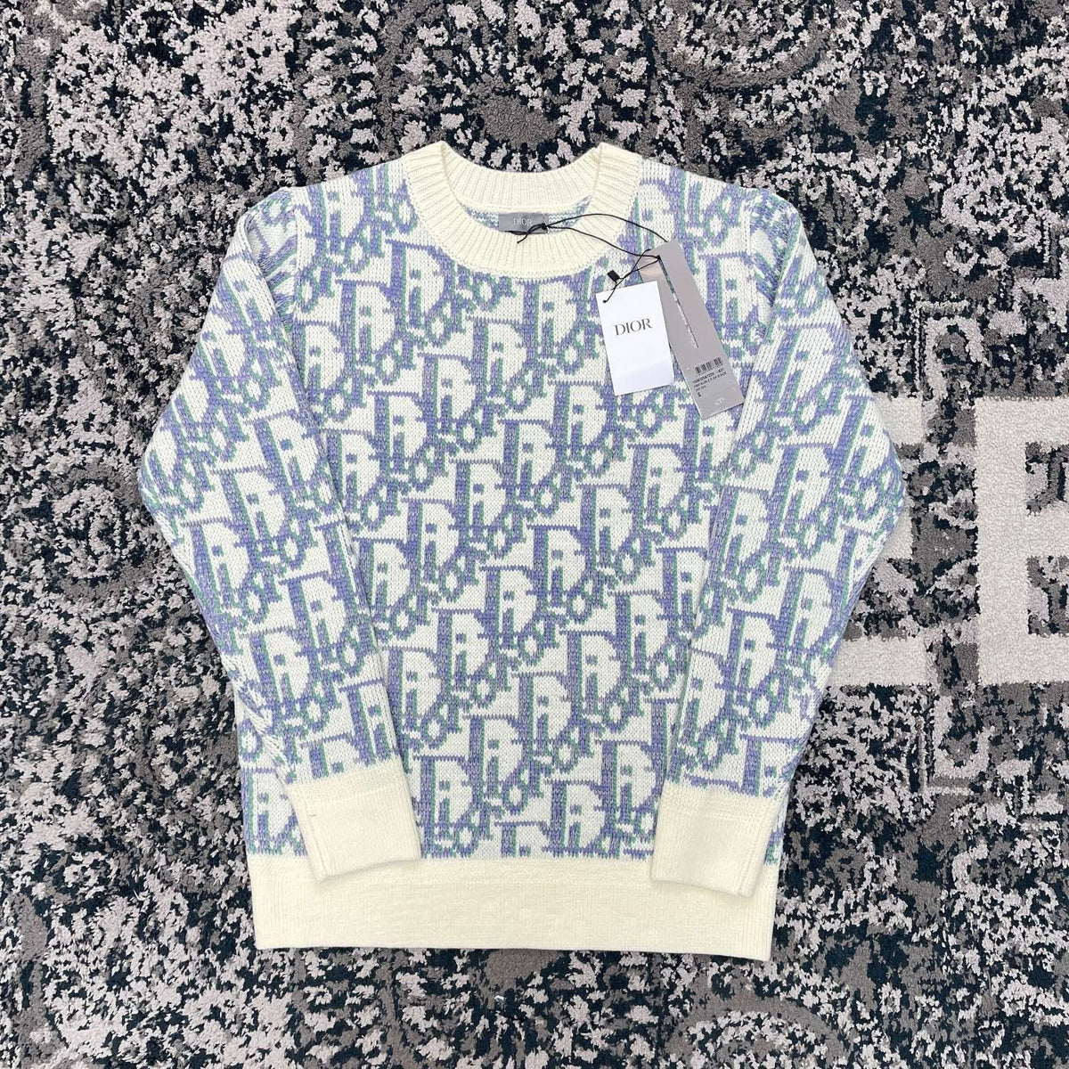 Blue Jacquard Contrast Trim Crewneck - Men's