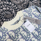 Blue Jacquard Contrast Trim Crewneck - Men's