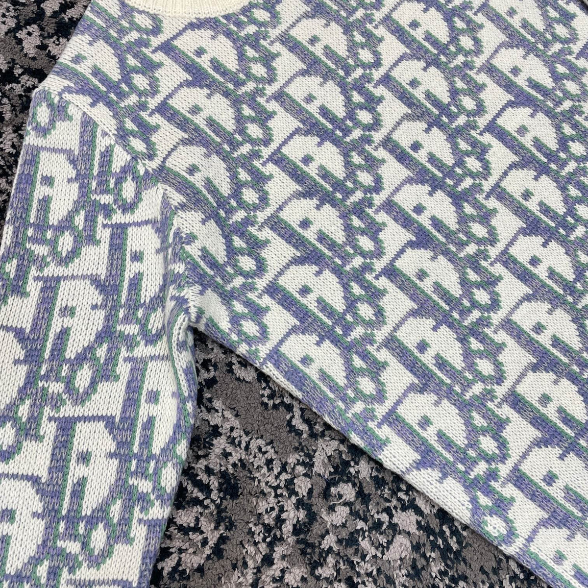 Blue Jacquard Contrast Trim Crewneck - Men's