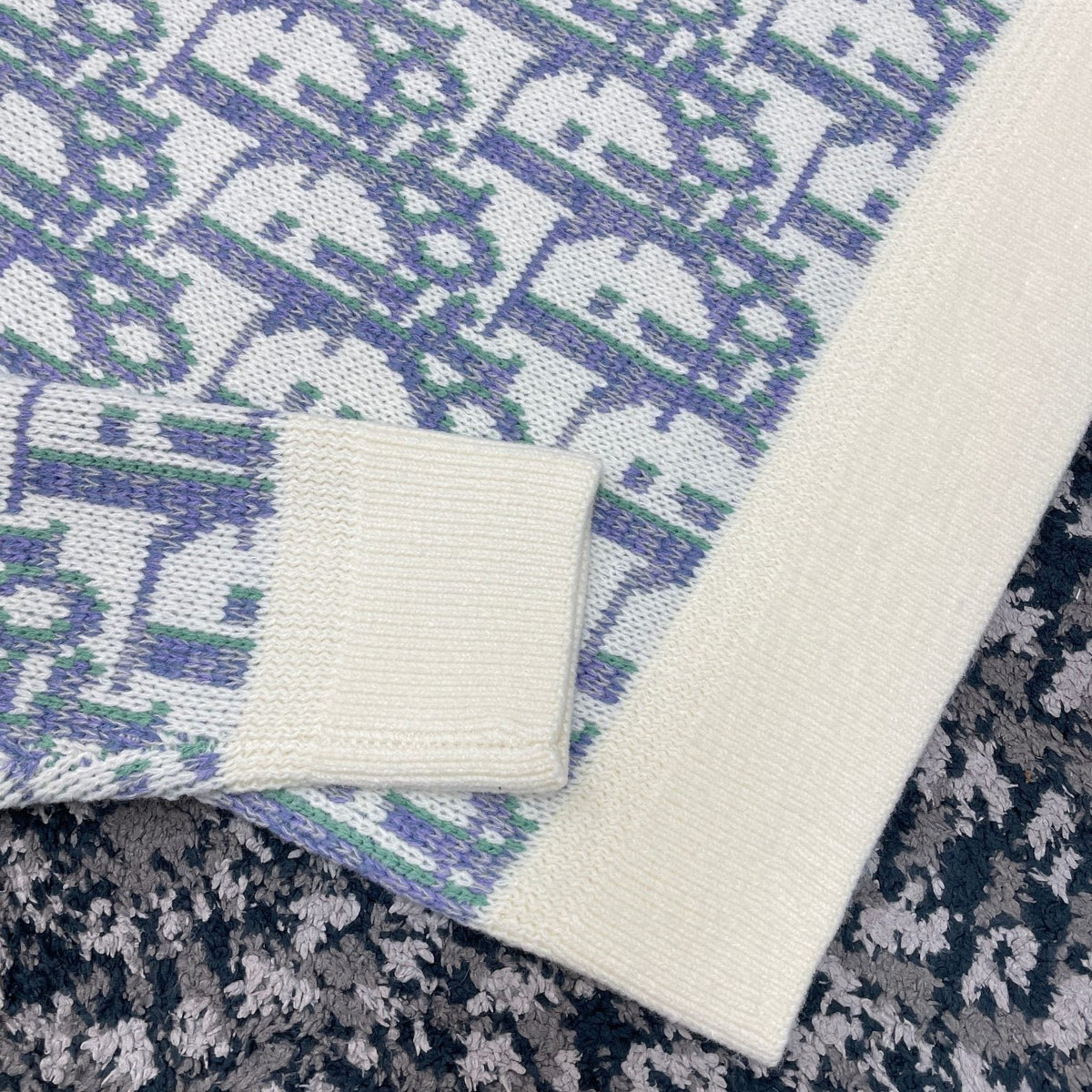 Blue Jacquard Contrast Trim Crewneck - Men's