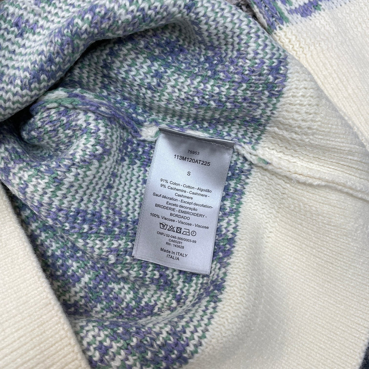 Blue Jacquard Contrast Trim Crewneck - Men's