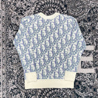Blue Jacquard Contrast Trim Crewneck - Men's