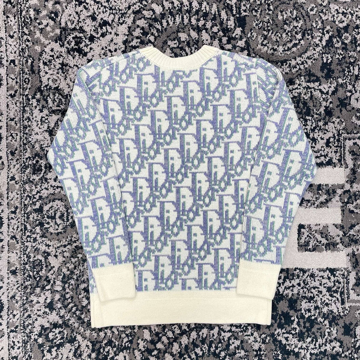 Blue Jacquard Contrast Trim Crewneck - Men's