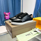 Black Leather Check Heel Low-Top - Men's