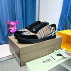 Black Canvas Check Panel Low-Top - Men's