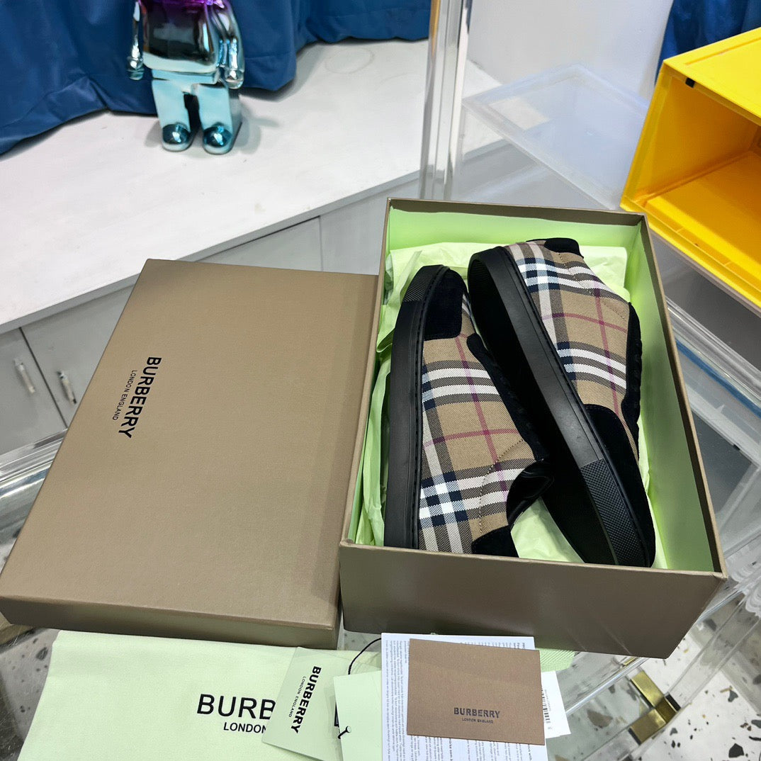 Black Canvas Check Panel Low-Top - Men's