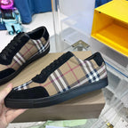 Black Canvas Check Panel Low-Top - Men's