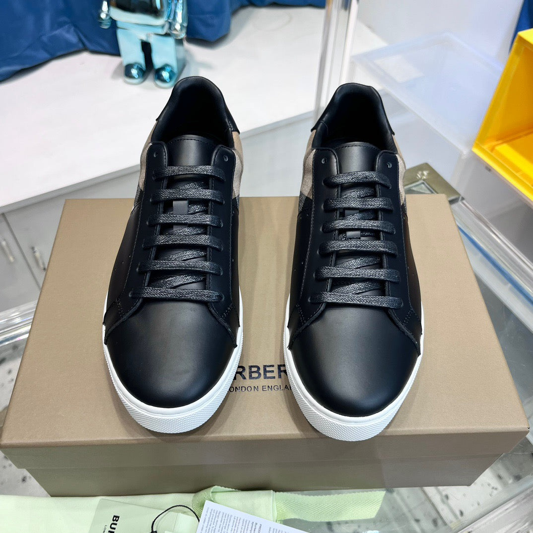 Black Leather Contrast Sole Low-Top - Men's