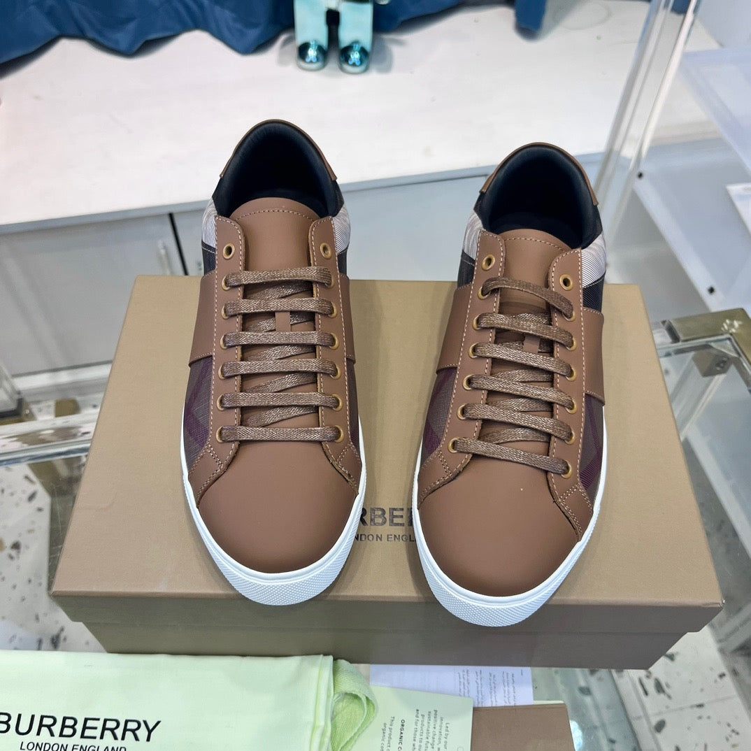 Camel Leather Check Panel Low-Top - Men's