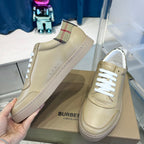 Beige Leather Plain Low-Top - Men's