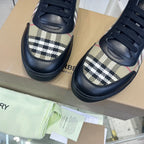 Beige Leather Check Low-Top - Men's