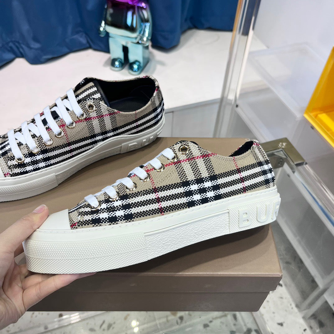 Beige Canvas Check Platform - Men's