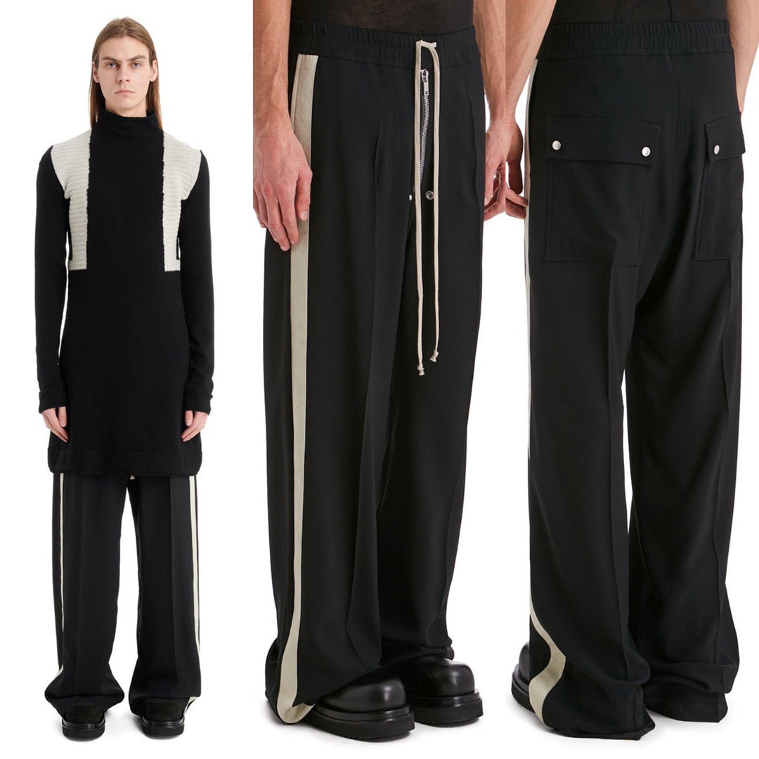 Black Cotton Side Stripe Straight - Men's