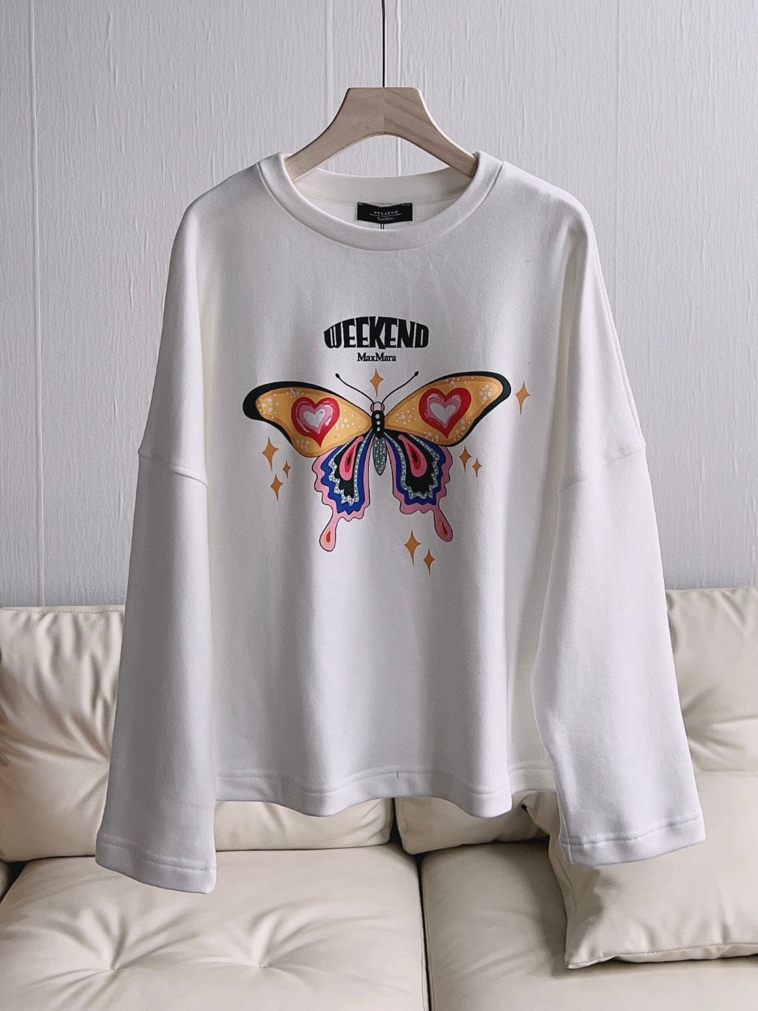 Grey Cotton Butterfly Graphic Crewneck - Women's